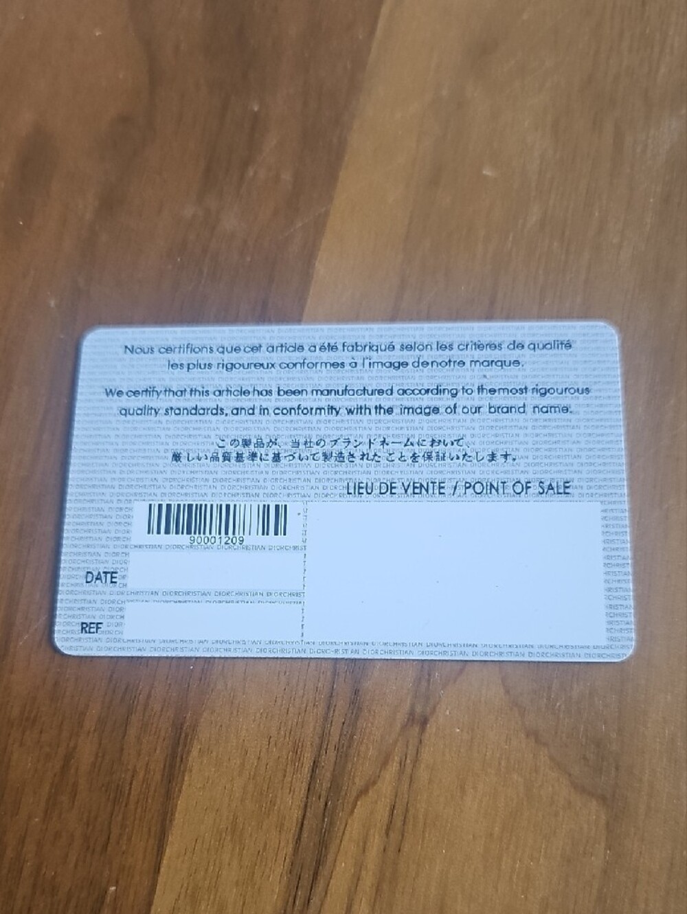 DIOR Auth Card - Picture 2 of 2